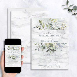 Invitación Duste Blue Greenery Marble Virtual Shower
