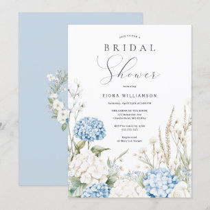 Invitación Duste Blue Hydrangeas Floral Bridal Shower