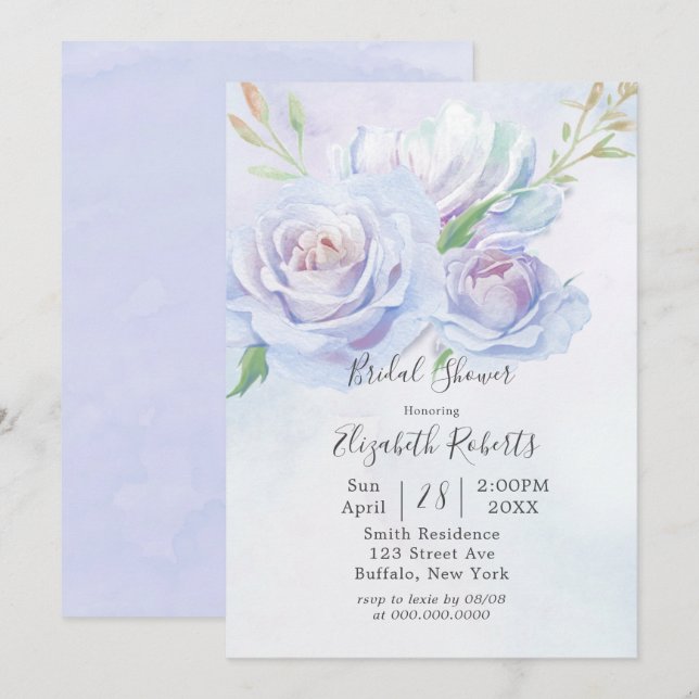 Invitación Duste Blue Lavender Peony Bridal Shower (Anverso / Reverso)