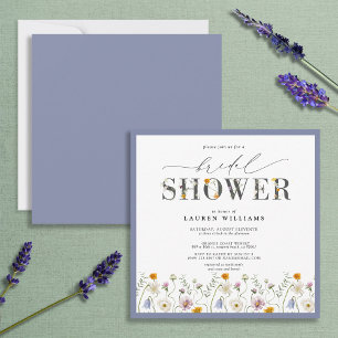 Invitación Duste Blue Lavender Wildflower Bridal Shower