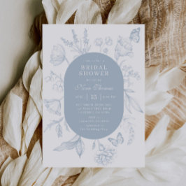 Invitación Duste Blue Line Art Floral Mariposa Floral Ducha d