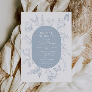 Invitación Duste Blue Line Art Floral Mariposa Floral Ducha d