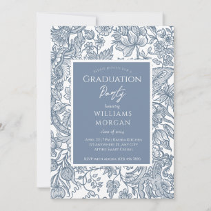 Invitación Duste Blue Line Art Wildflowers Floral