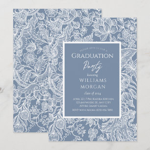 Invitación Duste Blue Line Art Wildflowers Floral