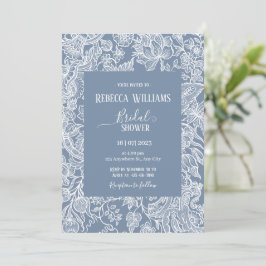 Invitación Duste Blue Line Art Wildflowers Floral Bridal