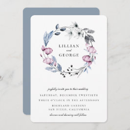 Invitación Duste Blue Mauve Floral Wreath Boda