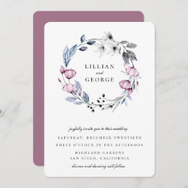 Invitación Duste Blue Mauve Floral Wreath Boda