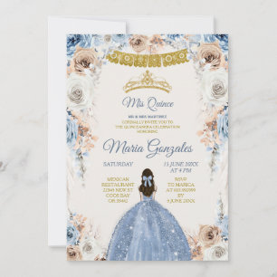 Invitación Duste Blue Mexcian Chica Floral Sweet 16º cumpleañ