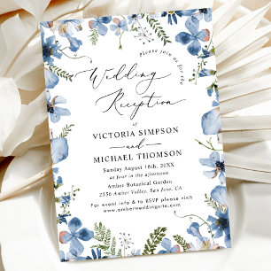 Invitación Duste Blue Modern Floral Wedding Recepcion