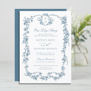 Invitación Duste Blue Monogram Vintage Elegante a un día de d