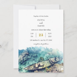 Invitación Duste Blue Nautical Shipwreck Coral Beach Wedding
