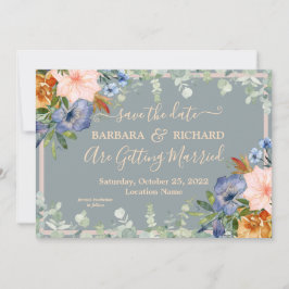 Invitación Duste Blue Peach Boda Save Date