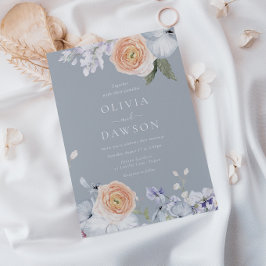 Invitación Duste Blue & Peach Modern Elegant Wedding