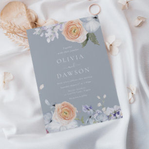 Invitación Duste Blue & Peach Modern Elegant Wedding