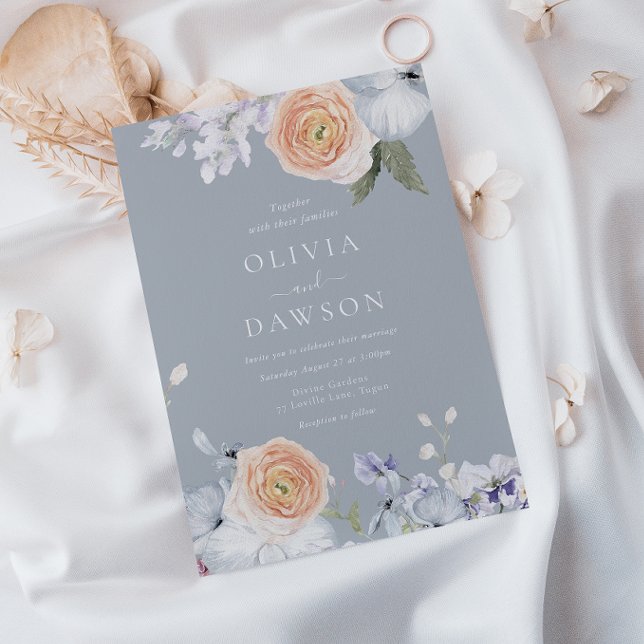 Invitación Duste Blue & Peach Modern Elegant Wedding (Subido por el creador)