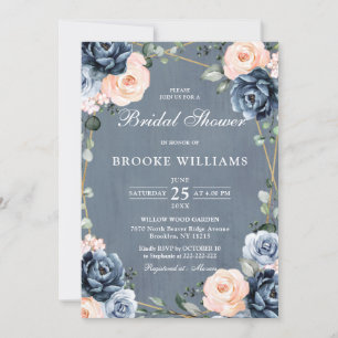 Invitación Duste Blue Peach Rubor Geometric Bridal Shower