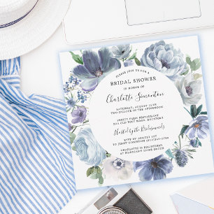 Invitación Duste Blue Peony Floral Bridal Shower Square
