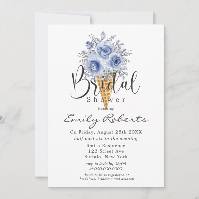 Invitación Duste Blue Peony Ice Cream Cone Bridal Shower Invi (Anverso)