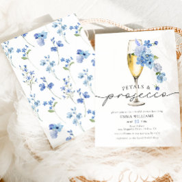 Invitación Duste Blue Petals y Prosecco Bridal Shower