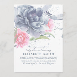 Invitación Duste Blue Pink Floral Watercolor Baby Shower