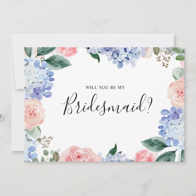 Invitación Duste Blue Pink horangeas Bridesmaid Propuesta (Anverso)