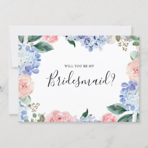 Invitación Duste Blue Pink horangeas Bridesmaid Propuesta
