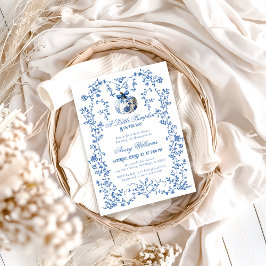 Invitación Duste Blue Pumpkin Fall Floral Boy Baby Shower