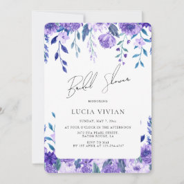 Invitación Duste Blue Purple Floral Garden Bridal Shower