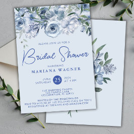 Invitación Duste Blue Romantic Floral Bridal Shower