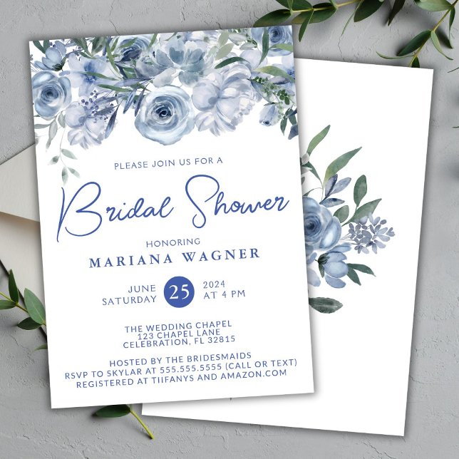 Invitación Duste Blue Romantic Floral Bridal Shower (Subido por el creador)