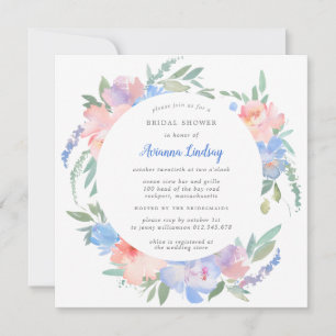 Invitación Duste Blue Rubor Pink Floral Bridal Shower Square