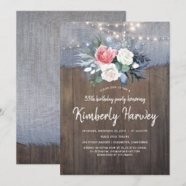 Invitación Duste Blue Rustic Country Floral Cumpleaños