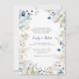 Invitación Duste Blue Sage Green Floral Boda con menú