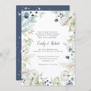 Invitación Duste Blue Sage Green Floral Boda con menú