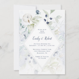 Invitación Duste Blue Sage Green Floral Diamond Frame Boda