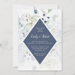 Invitación Duste Blue Sage Green Floral Diamond Frame Boda