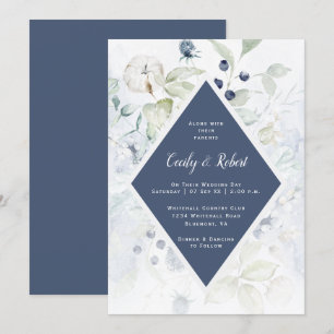 Invitación Duste Blue Sage Green Floral Diamond Frame Boda