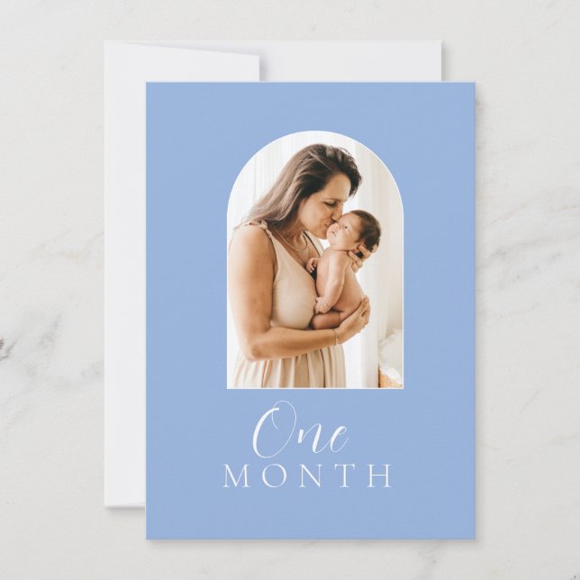 Invitación Duste Blue Script Text Boy Monthly Milestone Card (Anverso)