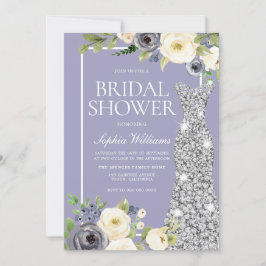 Invitación Duste Blue Silver Diamond Vestido Bridal Shower