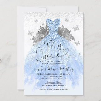 Invitación Duste Blue Silver Vress Mis Quince Quinceañera