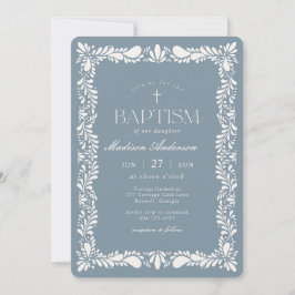 Invitación Duste Blue Talavera Tile Fiesta Boy Baptismo