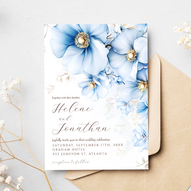 Invitación Duste Blue Terracotta Floral Elegante Boda (Dusty Blue Terracotta Floral Elegant Wedding Invitation)