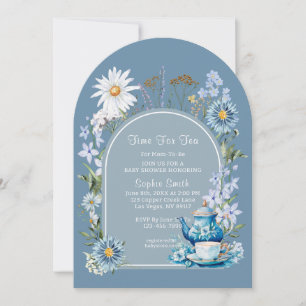 Invitación Duste Blue Time Para Tea Boho Baby Shower