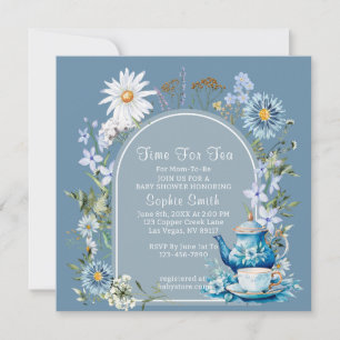 Invitación Duste Blue Time para Tea Wildflower Baby Shower