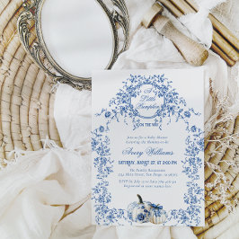 Invitación Duste Blue Toile Floral Calabaza Chico Baby Shower