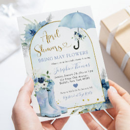 Invitación Duste Blue Umbrella April Showers Baby Shower