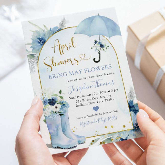 Invitación Duste Blue Umbrella April Showers Baby Shower (Subido por el creador)