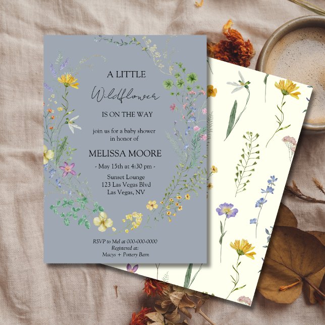 Invitación Duste Blue Un Pequeño Baby Shower De Flor Silvestr (Subido por el creador)
