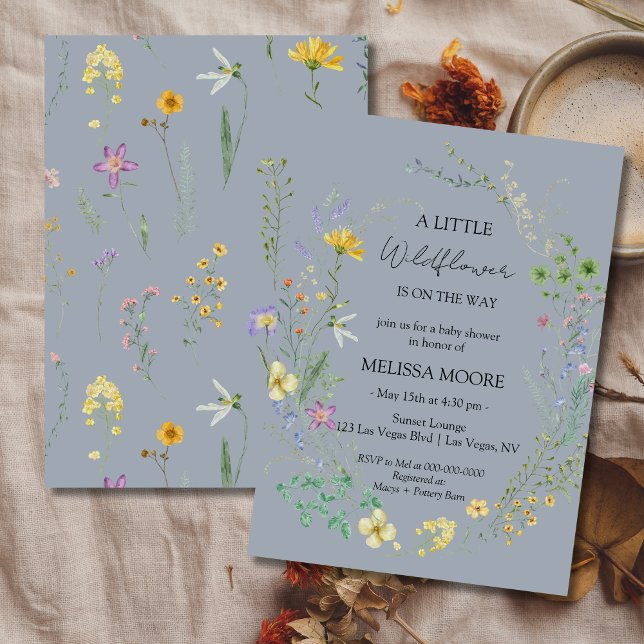 Invitación Duste Blue Un Pequeño Baby Shower De Flor Silvestr (Subido por el creador)