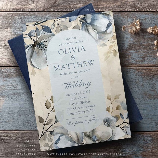 Invitación Duste Blue Vintage Floral Elegante Boda (Subido por el creador)